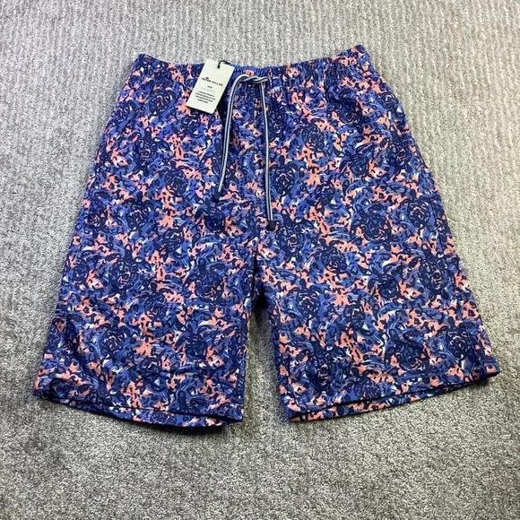 Peter Millar Seaside Mens Blue Coral Abstract Swim Trunks Size Small NWT